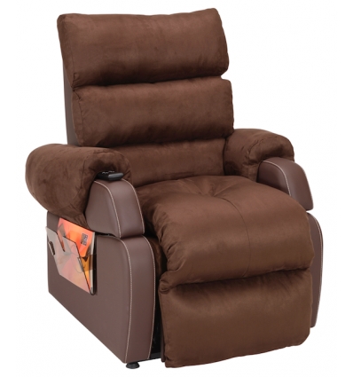 Fauteuil releveur Cocoon 1 moteur - design 1ère génération velours marron + porte revues