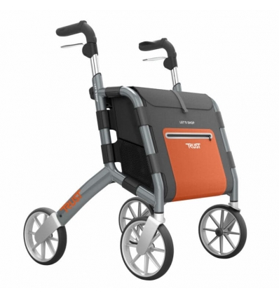 Rollator 4 roues Let's Shop avec caddie gris et orange