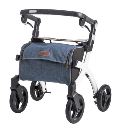 Déambulateur caddie Rollz Flex small blanc avec sac gris