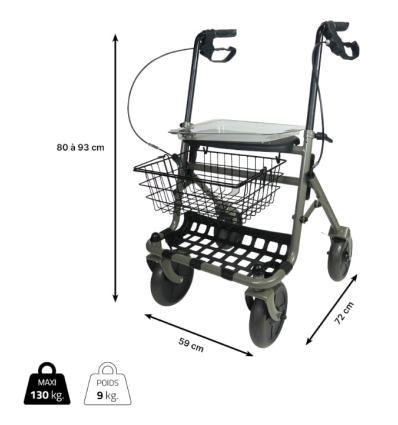 Dimensions du déambulateur 4 roues léger et pliable Primo