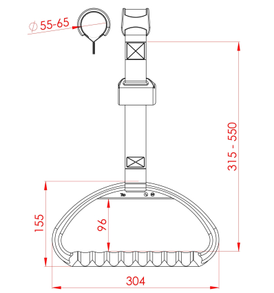 Dimensions de la poignée de potence de lit avec enrouleur Rolko