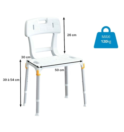 Chaise de douche réglable Capri robuste