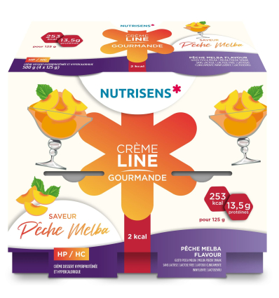 Crème dessert hyperprotéinée Cremeline 2kcal pêche Nutrisens
