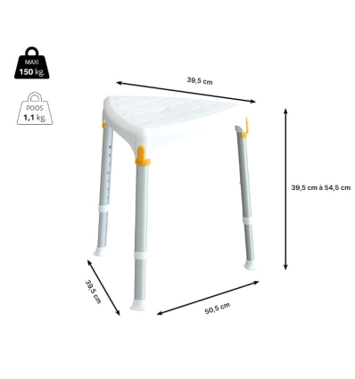 Dimensions du tabouret de douche triangulaire Capri