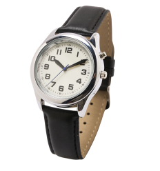 Montre parlante à gros chiffres avec bracelet en cuir
