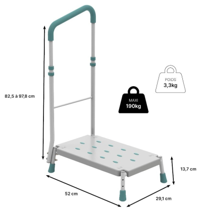 Dimensions du marche pied avec des barres d'appui