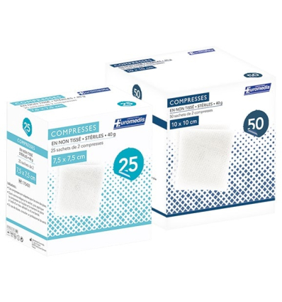 Compresses stériles non tissées 4 plis 10 x 10 cm Euromédis