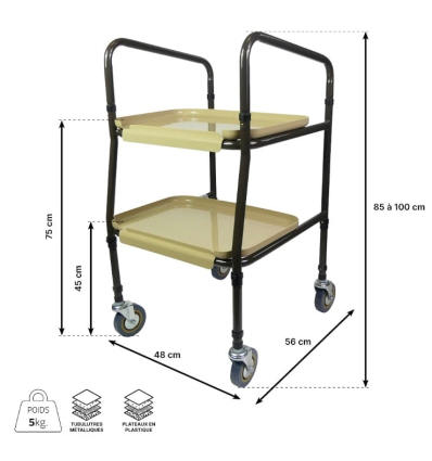 Dimensions de la desserte de table roulante