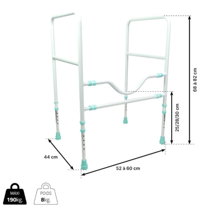 Dimensions de l'accoudoir de toilette réglable Prima