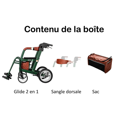 Déambulateur chaise roulante 2 en 1 pliable Glide avec sangle dorsale et sac