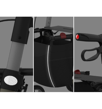 Déambulateur 4 roues léger et pliable Space LX Rehasense avec réflecteurs