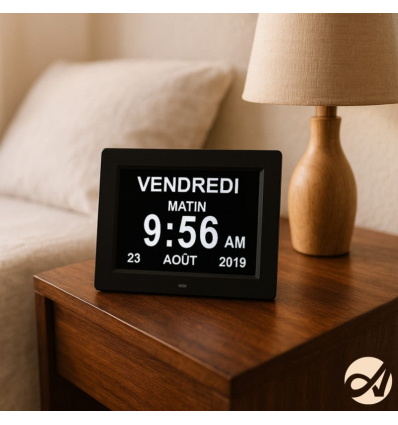 Horloge calendrier numérique Aplos avec date, heure et période de la journée