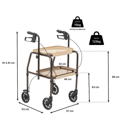 Dimensions de la table desserte roulante avec freins