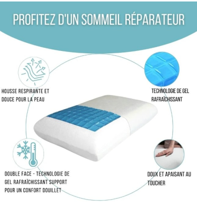 Oreiller à mémoire de forme avec gel rafraîchissant Confort Gel