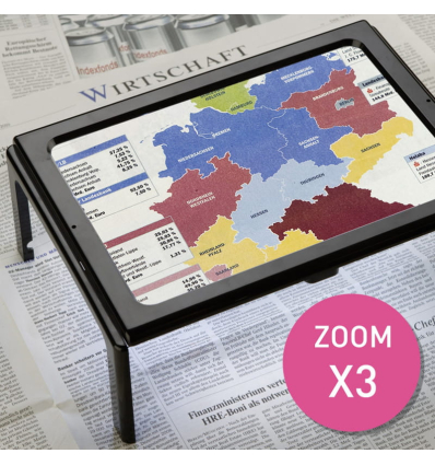 Loupe de lecture pleine page lumineuse sur pieds zoom x3