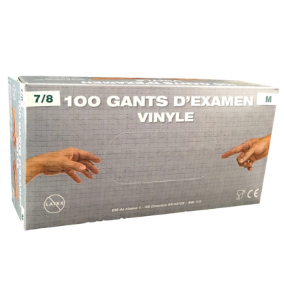 Boîte de 100 gants d'examen jetables poudrés en vinyle