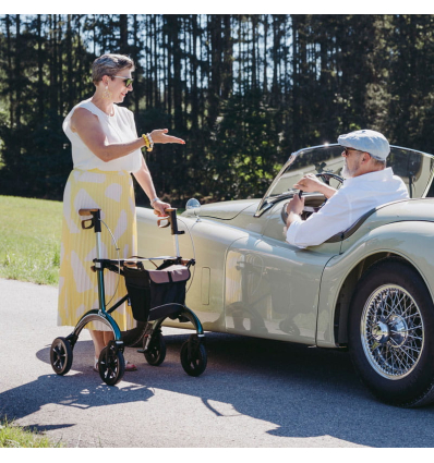 Déambulateur extérieur 4 roues pliable avec siège Carbone Saljol