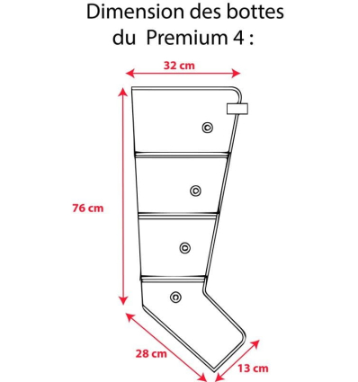 Dimension des bottes pour l'appareil de pressothérapie Premium 4 Winelec + 2 bottes