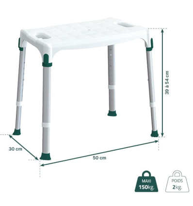 Dimensions du tabouret de douche médical antidérapant avec poignées Capri