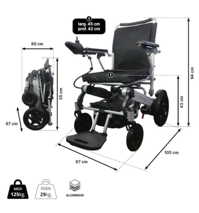 Dimensions du fauteuil roulant électrique pliant léger Motorlight