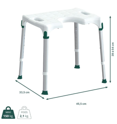 Dimensions du tabouret de douche avec découpe anatomique Capri