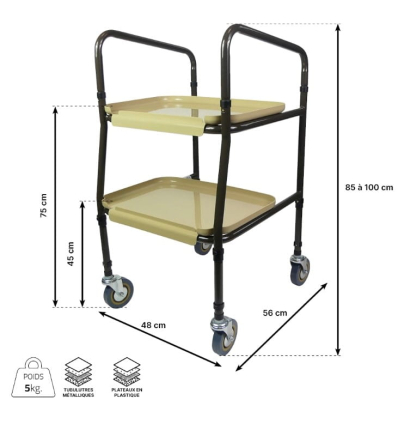 Dimensions de la desserte de table roulante médicale