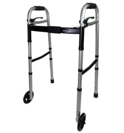 Déambulateur 2 roues léger, pliable et réglable en largeur
