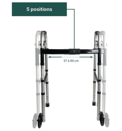 Déambulateur 2 roues léger, pliable et réglable en largeur sur 5 positions