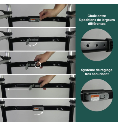 Déambulateur 2 roues léger, pliable et réglable en largeur
