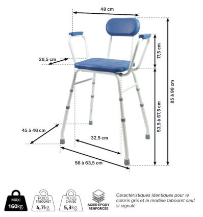 Dimensions de la chaise haute de cuisine pour les personnes âgées Confort