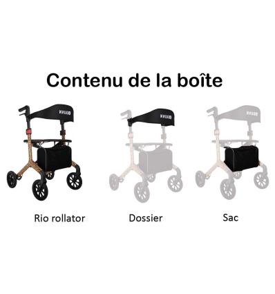 Déambulateur 4 roues élégant léger et pliable avec siège Rio avec sac et dossier