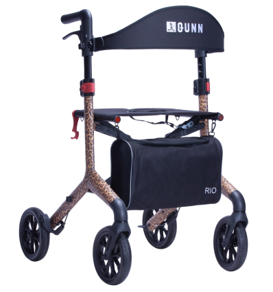 Déambulateur 4 roues élégant léger et pliable avec siège Rio leopard