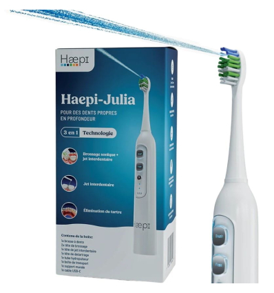 Brosse à dents électrique 3 en 1 détartrante avec jet dentaire Haepi Julia