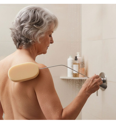Éponge de toilette à manche pliable pour le dos et le corps personne âgée