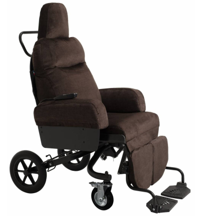 Fauteuil médical roulant à pousser à inclinaison électrique EDEN e Innov'SA velours marron