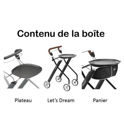 Rollator d'intérieur 4 roues Let’s Dream TrustCare avec plateau et panier