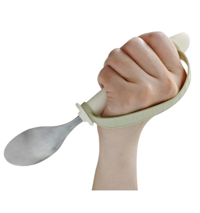 cuillère ergonomique avec lanière en silicone antidérapante