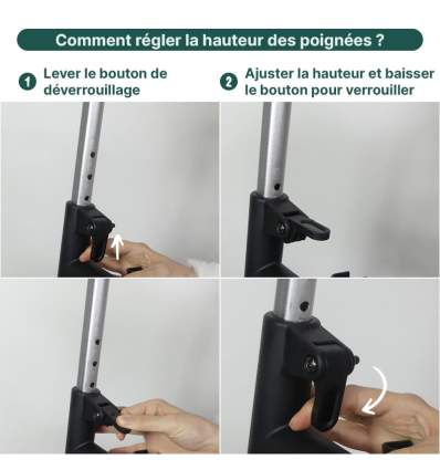 Déambulateur pliable 2 roues Modulo réglage des poignées