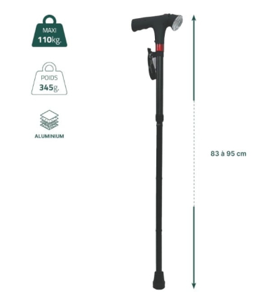 Dimensions de la canne de marche pliable avec éclairage LED