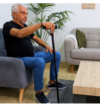 Canne de marche pliable avec éclairage LED pour personne âgée