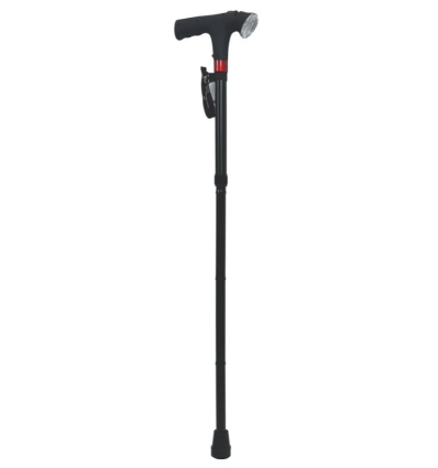 Canne de marche pliable avec éclairage LED noir