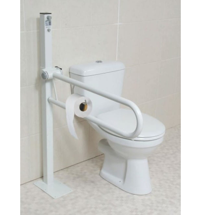Barre d'appui WC PMR relevable avec distributeur de papier toilette Fidji sur pied