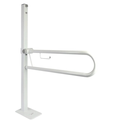 Barre d'appui WC PMR relevable avec distributeur de papier toilette Fidji sur pied