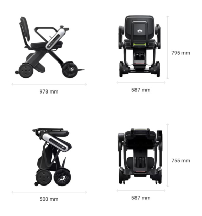 Dimensions du fauteuil roulant électrique pliant en carbone Whill Model C Lite