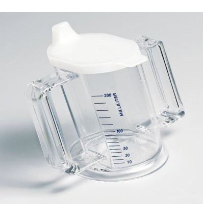 Tasse ergonomique Handycup pour faciliter la préhension transparent gradué