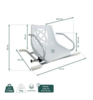 Dimensions du siège de baignoire pivotant avec accoudoirs relevables Stromboli