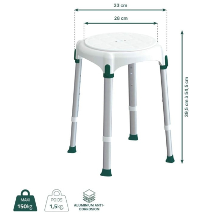 Dimensions du tabouret de douche rotatif Capri