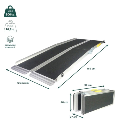 Dimensions de la rampe d'accès PMR Ergo Easy pliable pour fauteuil roulant