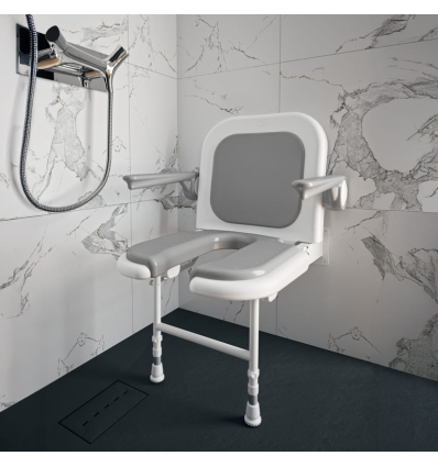 Siège de douche mural rabattable avec pieds Maldives avec assise découpée