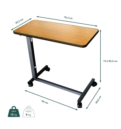 Dimensions de la table de lit roulante médicalisé Simplex